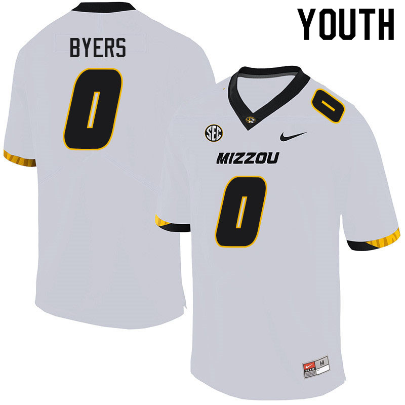 Youth #0 Akial Byers Missouri Tigers College Football Jerseys Sale-White - Click Image to Close